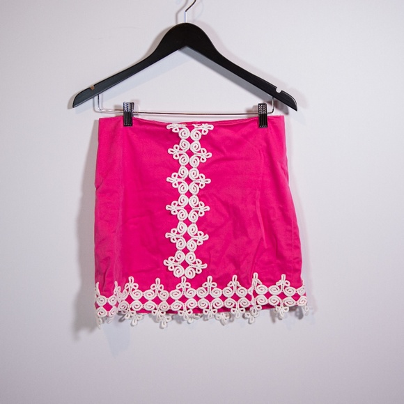 Lilly Pulitzer Vintage White Label Lace Applique Cotton Stretch Mini Skirt Pink - Picture 1 of 4
